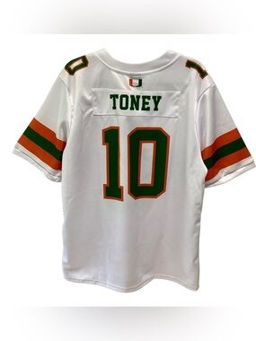 Miami Hurricanes Malachi Toney 10 Athlete's Thread Football Jersey White XL